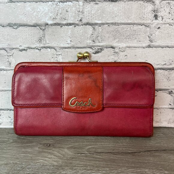 Coach red leather Kisslock  trifold checkbook wallet. - Picture 1 of 9